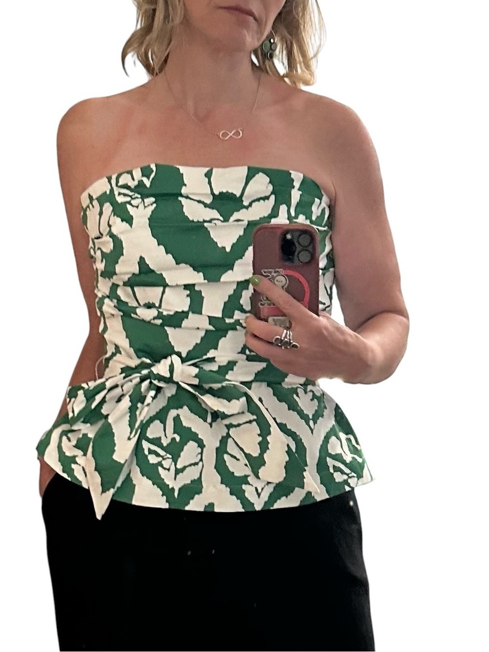 White House Black Market Green & White Tie-Waist Bustier w Removable Straps NWT - Picture 3 of 10